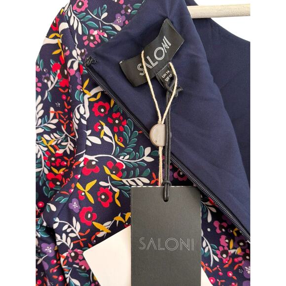 Saloni Celia C Mini Dress NWT Size 10 Dark Floral Print Elbow Sleeve Flare Hem - Picture 5 of 7